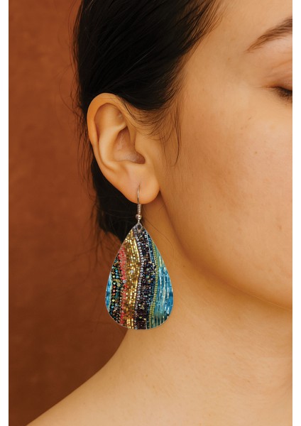 Kadın- Küpe Desenli Stilist Kancalı Baskılı Küpe Damla Şeffaf Camille