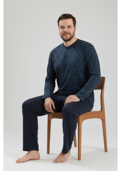 Erkek Büyük Beden Pijama Takımı 9751 Lacivert indirimleri