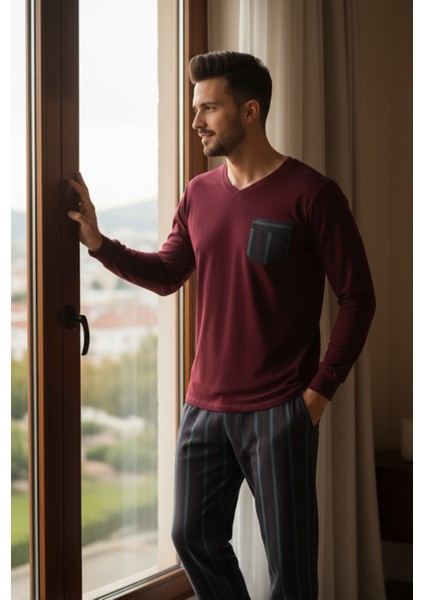 Luxury Thermal Erkek Pijama Takımı 9732 Bordo fiyatları