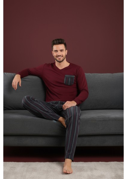 Luxury Thermal Erkek Pijama Takımı 9732 Bordo modelleri
