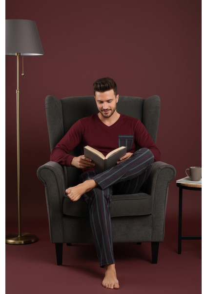 Luxury Thermal Erkek Pijama Takımı 9732 Bordo fırsatları