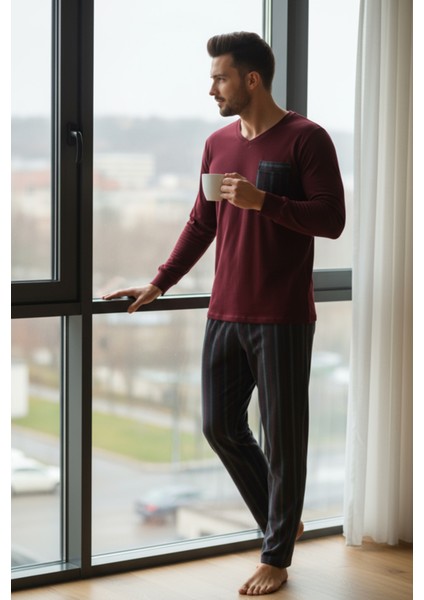 Luxury Thermal Erkek Pijama Takımı 9732 Bordo indirimleri