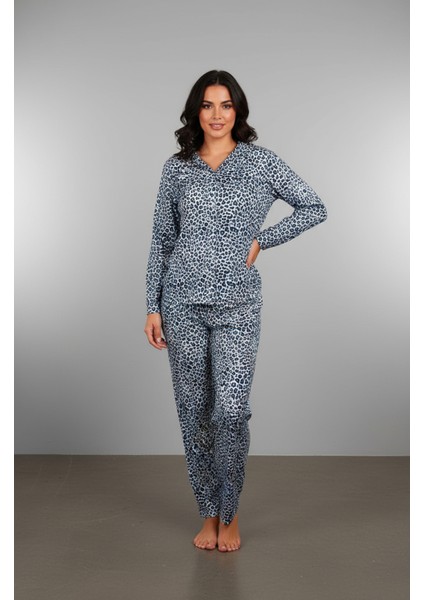 Süet Gömlek Pijama Takımı 7102 Leopar Mavi fiyatları