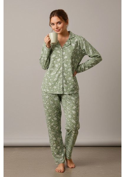 Süet Gömlek Pijama Takımı 7006 Doğa Yeşil