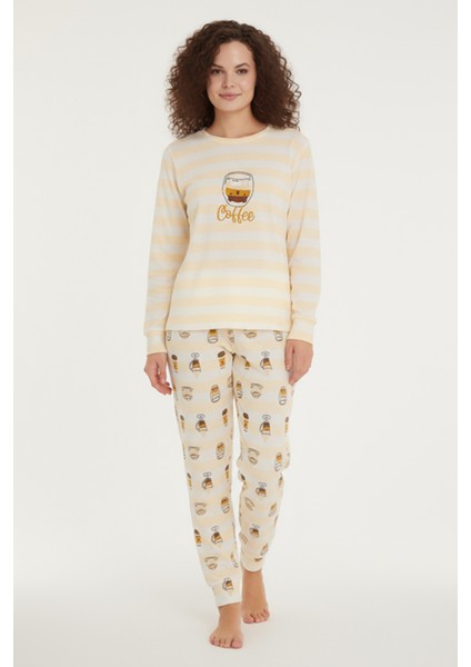 Luxury Thermal Coffee Desenli Kadın Polar Kışlık Pijama Takımı – 42009