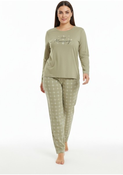 Üstü Yazılı Altı Kare Desenli Elite Viscose Uzun Büyük Beden Pijama Takımı Beyaz 3594 fiyatları