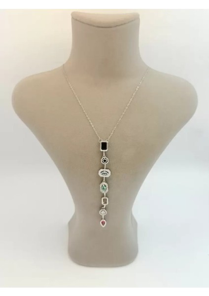 Silver Zincir Taşlı Dekolte Kolye
