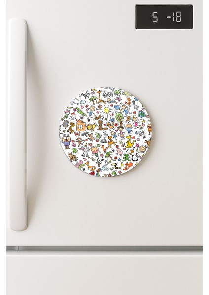 Desenli Temalı Yuvarlak Buzdolabı Magnet – 10X10 cm Karalama