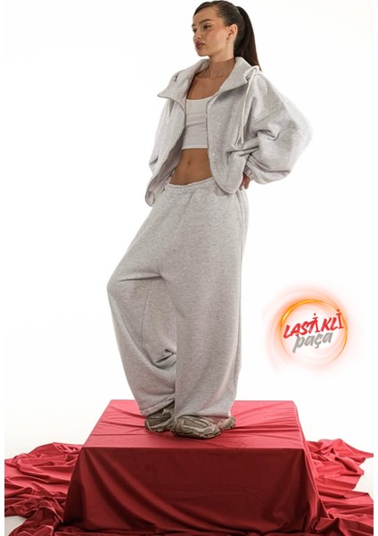 Unisex Kışlık Şardonlu Baggy Eşofman Altı 2 Cepli Ayarlanabilir Paça Lastikli Ultra Bol Rahat Kalıp