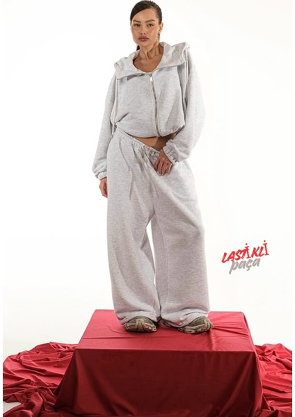 Unisex Kışlık Şardonlu Baggy Eşofman Altı 2 Cepli Ayarlanabilir Paça Lastikli Ultra Bol Rahat Kalıp