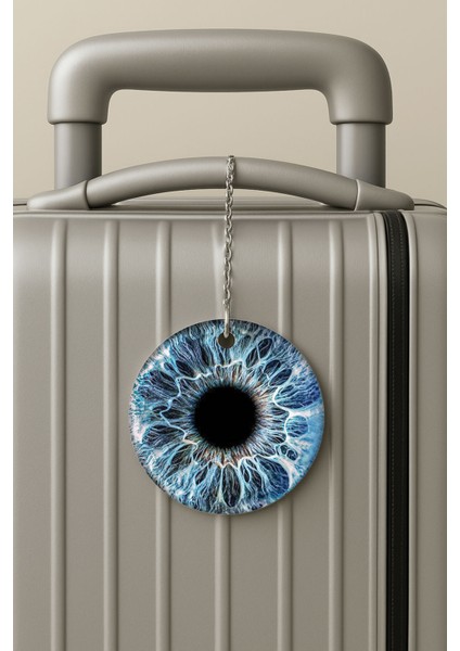 Pleksi Zincirli Bavul Etiketi Seyahat Tatil Için Tasarım Valiz Etiketi Mavi Göz