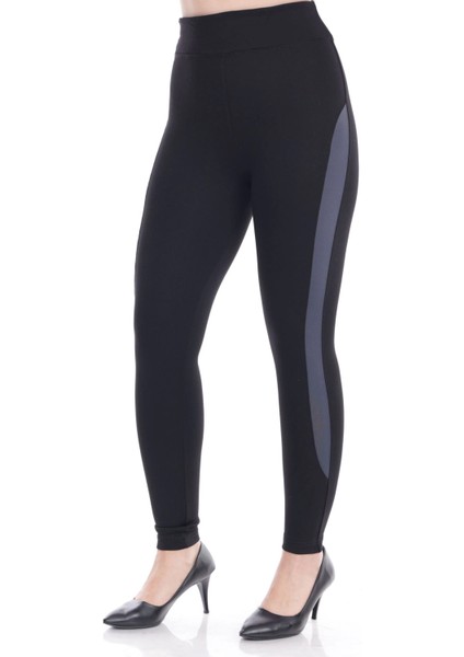 Kadın Siyah Beli Lastikli Yanı Şeritli Toparlayıcı Tayt