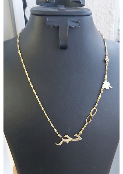 925 Ayar Gümüş 24 Ayar Kaplama Nazar Boncuğu, Yonce ve Sonsuzluk Figürlü Isimli Kolye