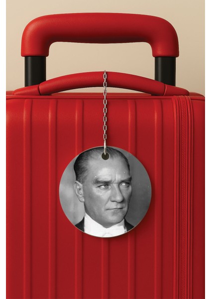 Desenli Baskılı Pleksi Zincir Aparatlı Bavul Etiketi Valiz Etiketi Atatürk Bakış