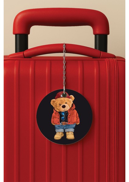 Desenli Baskılı Pleksi Zincir Aparatlı Bavul Etiketi Valiz Etiketi Teddy Best 410