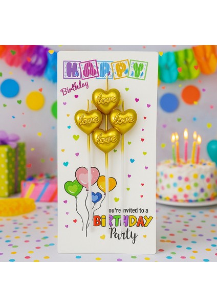 4 lü çubuklu love kalp mum