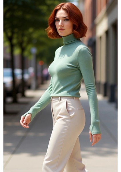 Kadın Fitted Balıkçı Yaka Uzun Kollu Crop Örme Bluz Cool & Comfort Persona Kış Sezonu Için Ideal