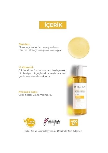 Sinoz Perfect Purity Yüz Temizleme Yağı 400 ml fiyatları