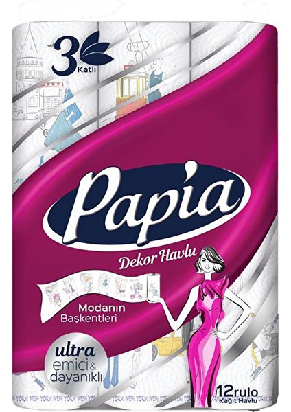 3 Adet Papia Kağıt Havlu 12'li Decor