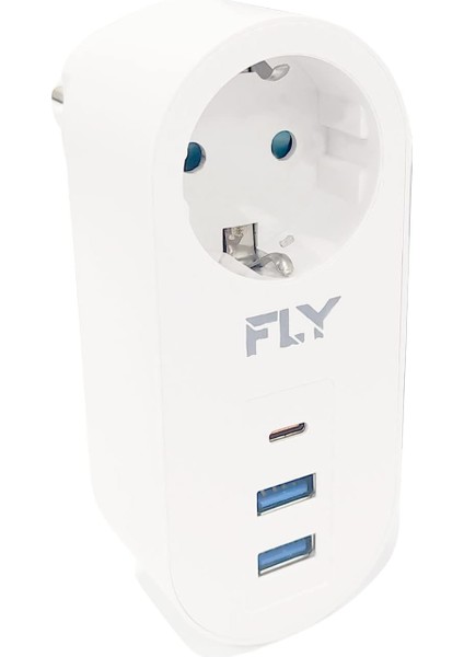 Fly 3400 Akım Korumalı, Çocuk Korumalı, 2 x USB Type-C, 1 x USB Type-C, Tekli Priz, Beyaz