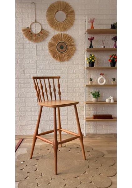 Concept Boncuk Bar Sandalyesi Naturel Ahşap Ada Sandalye