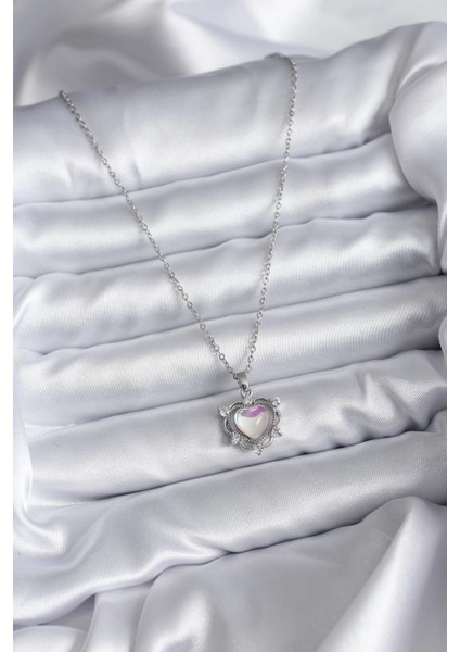 Bfs 316L Çelik Zincir Gümüş Renk Kalp Model Kadın Kolye fiyatları