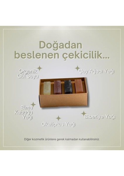 Dionesse Erkekler Için Doğal Kil Sabunu Seti - 4X120 gr - Organik & El Yapımı - Zengin Minerallerle Desteklenmiş Sülfatsız Sabun - Cilt ve Saç Bakımı Için
