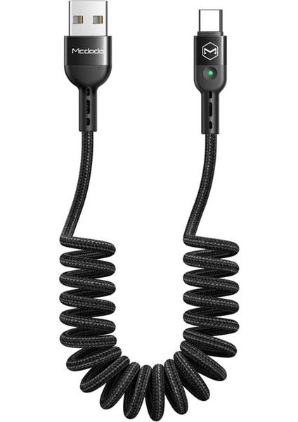 Mcdodo Type-C Spiral Ledli Örgü Kablo 1.8m 2A Siyah