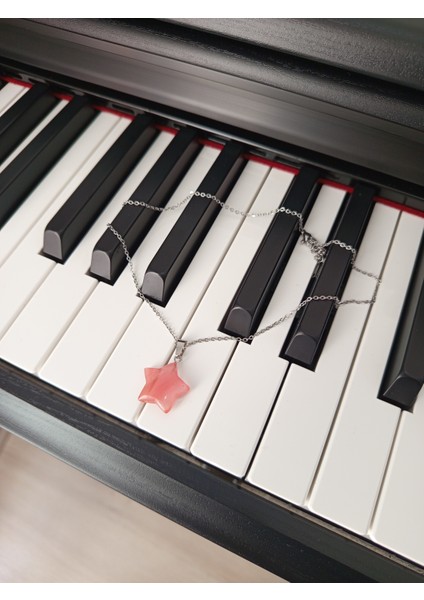 Doğal Taş Gül Kuvars Yıldız Şeklinde Kolye modelleri