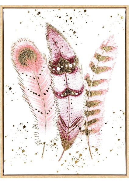 Ahşap Çerçeveli Kabartmalı Kuş Tüyü Figürlü Kanvas Tablo Somon- 45X2,5X60 Cm.