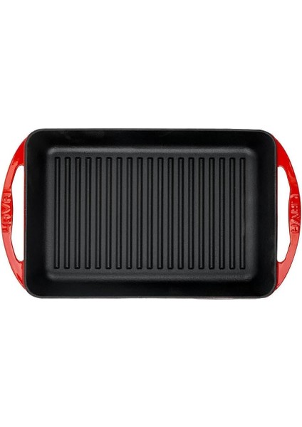 Metal Dikdörtgen Metal Kulplu Döküm Tava, 22X32, Kırmızı