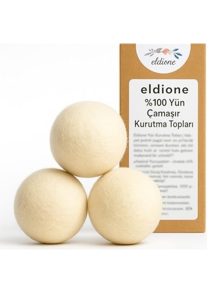 Eldione 3-Adet Yün Kurutma Topu, Kırışıklık Önleyici, Kolay Ütüleme, Yumuşatıcı, Enerji Tasarruflu, Antistatik, Wool Dryer Ball, Merinos Yünü Keçe, Tüy Toplayıcı fiyatları