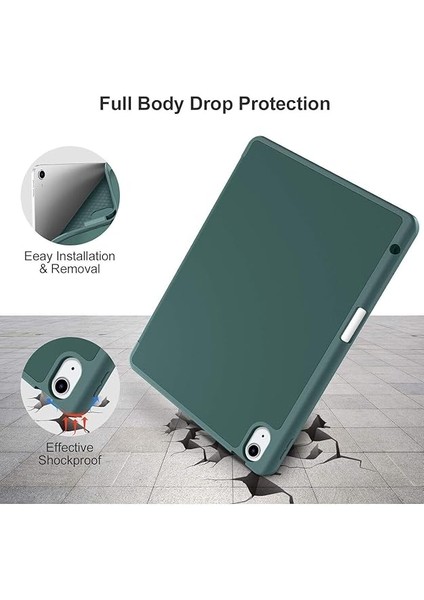 Ipad Air 11INÇ 2024 Air 4-5-6.nesil 10.9 ile Uyumlu Kılıf Pen Charge Kalem Bölmeli Orj Kapak Case, Koyu Yeşil modelleri