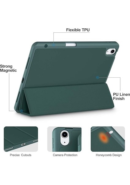 Ipad Air 11INÇ 2024 Air 4-5-6.nesil 10.9 ile Uyumlu Kılıf Pen Charge Kalem Bölmeli Orj Kapak Case, Koyu Yeşil fırsatları