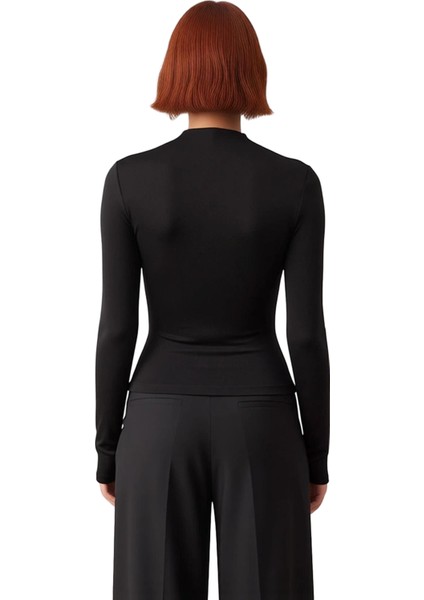 Kadın Uzun Kollu Dik Yaka Büzgülü Vücut Sarma Örme Üst Kaliteli Şık Rahat Modern Zarif Günlük modelleri