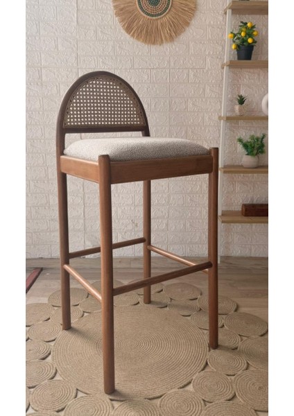 Concept Nova Bar Sandalyesi Teddy Krem Kahve Desenli Kumaş Hasırlı Ceviz Ahşap Ada Sandalye fiyatları