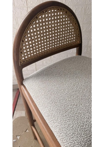 Concept Nova Bar Sandalyesi Teddy Krem Kahve Desenli Kumaş Hasırlı Ceviz Ahşap Ada Sandalye modelleri