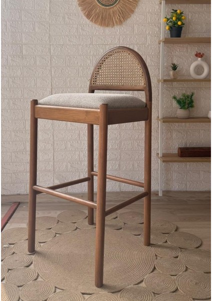 Concept Nova Bar Sandalyesi Teddy Krem Kahve Desenli Kumaş Hasırlı Ceviz Ahşap Ada Sandalye fırsatları