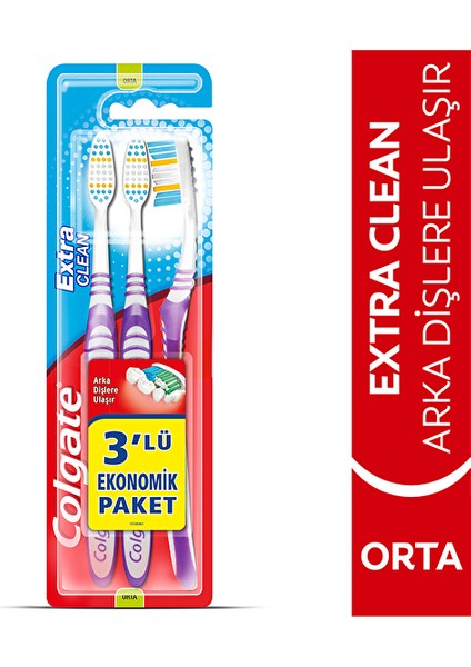 3 Adet Colgate Diş Fırçası Extra Clean 3'lü