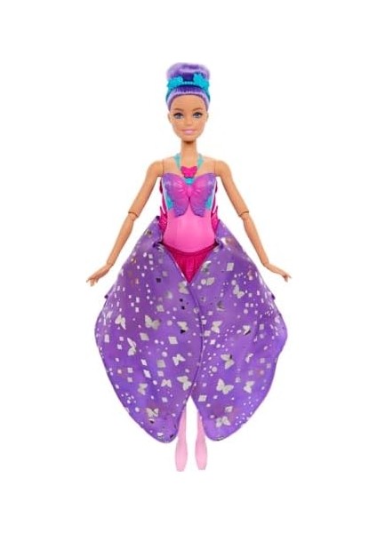 Kelebek Dansçı Bebek, Kanatlarını Açarak Kelebeğe Dönüşen 2&apos;si 1 Arada Mor Saçlı Kelebek Dansçı Bebek, Saç Aksesuarı, Çıkarılabilen Tütü, HXJ10 modelleri