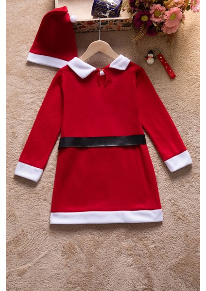 Kırmızı Kız Çocuk Yılbaşı Temalı Şapkalı Elbise 23326 indirimleri