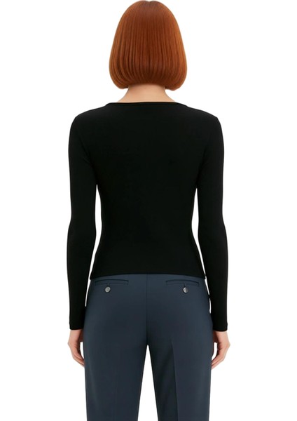 Kadın Moda Şık Regular Kruvaze Yaka Slim Kalıp Örme Fitted Vücuda Oturan Yaka Kol Fitilli Esnek Bluz modelleri