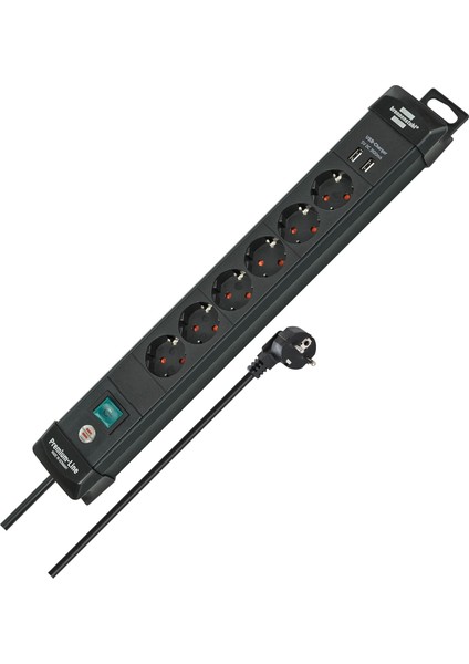 USB Şarj Işlevli Premium 6 Soketli Priz 3 mt Siyah
