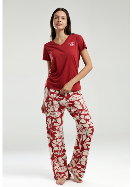 Kadın Viskon Kumaş V Yaka Kısa Kollu Ikili Takım