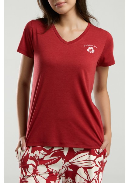 Kadın Viskon Kumaş V Yaka Kısa Kollu Ikili Takım modelleri