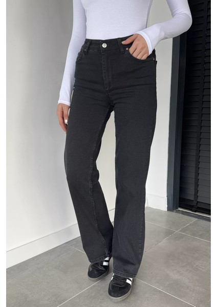 Kadın Yüksek Bel Likralı Palazzo Jean Kot Pantolon P-00018895