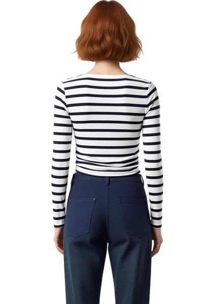 Kadın Crop Kayık Yaka Düşük Kol Slim Kalıp Örme Fitted Vücuda Oturan Büzgü Drape Detaylı Esnek Bluz modelleri