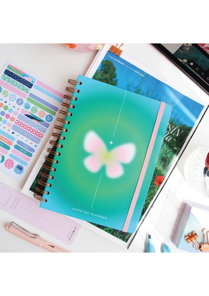 A5 Spiralli Süresiz Renkli Planlayıcı Ajanda Motivasyon Sayfalı Kelebek