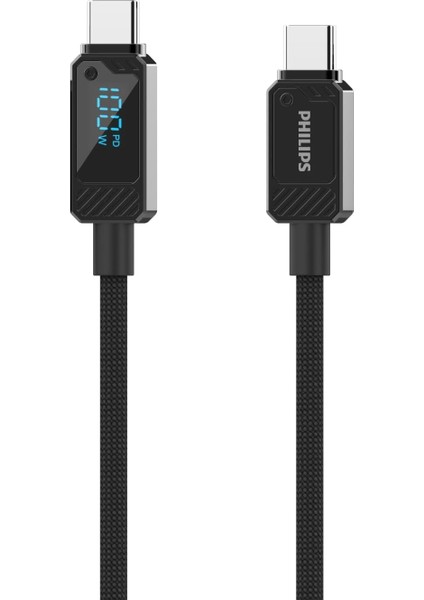 DLC5011C Type-C - Type-C Şarj Kablosu, 100W, Hızlı Şarj, 5A Yüksek Akım, 1 Metre, Dayanıklı Örgü Kablo, Dijital Göstergeli (Siyah)