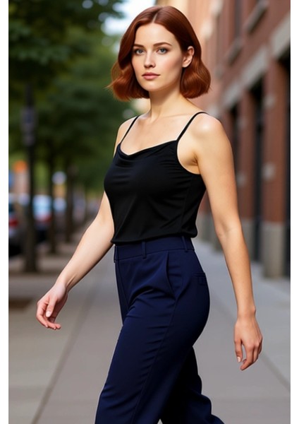 Kadın Degaje Yaka Ince Askılı Sandy Dokuma Polyester Bluz Günlük Casual Kullanım Için Şık ve